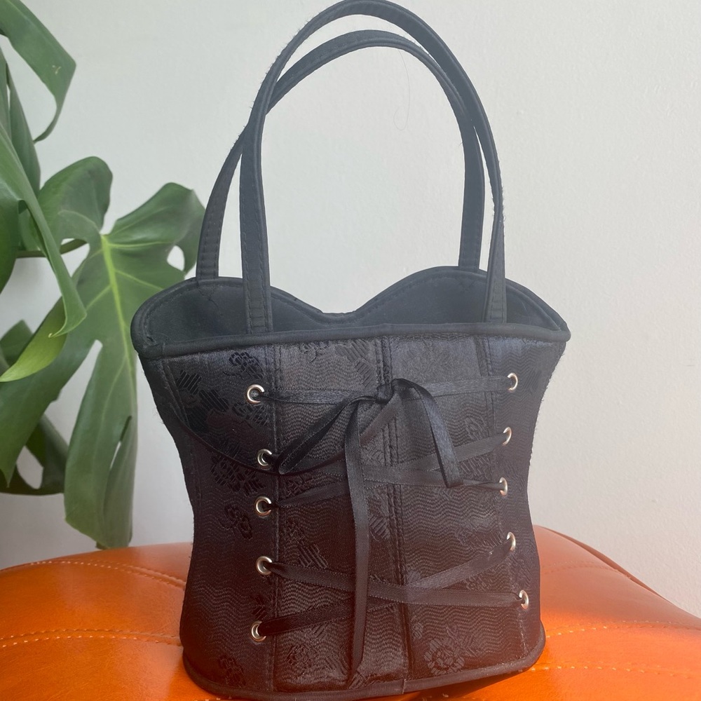 Black Print Bustier Corset Purse - Picture 4 of 8